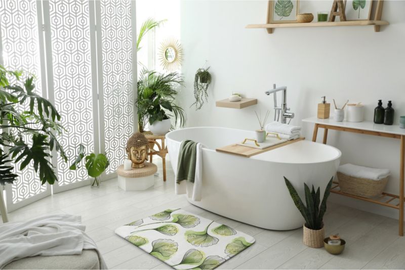 Tulup badeværelsesmåtte 90x60 cm Ginkgo-blade Polyester Hurtigtørrende 1 stk.