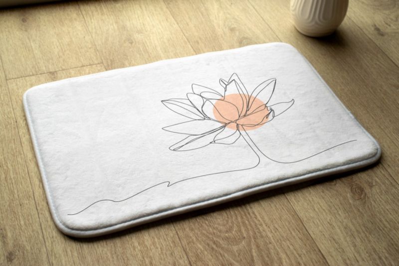 Tulup badeværelsesmåtte 90x60 cm med vandliljemotiv i polyester, skridsikker, 1 stk.