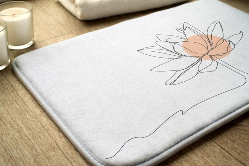 Tulup badeværelsesmåtte 90x60 cm med vandliljemotiv i polyester, skridsikker, 1 stk.