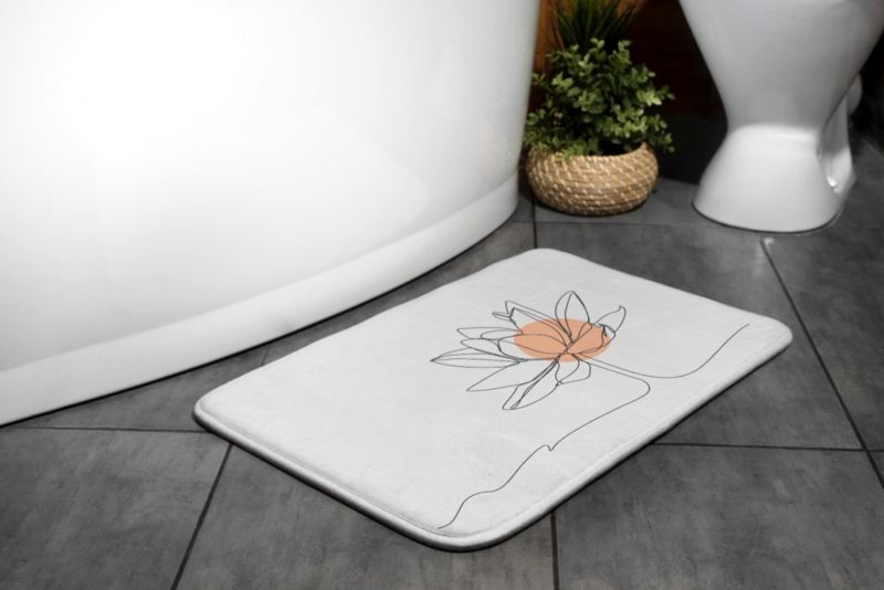 Tulup badeværelsesmåtte 90x60 cm med vandliljemotiv i polyester, skridsikker, 1 stk.