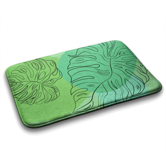 Tulup badeværelsesmåtte 90x60 cm med monstera-blade i polyester, vandafvisende, 1 stk.