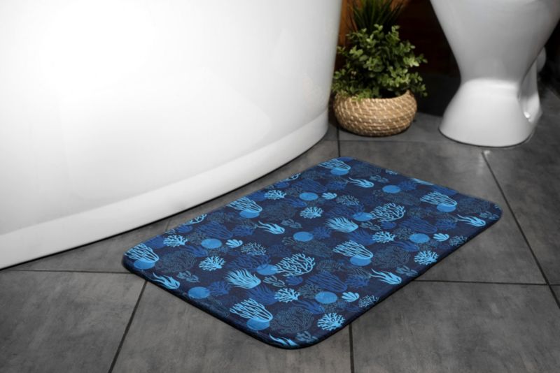 Tulup badeværelsesmåtte 90x60 cm blå koralrev mikrofiber skridsikker 1 stk.