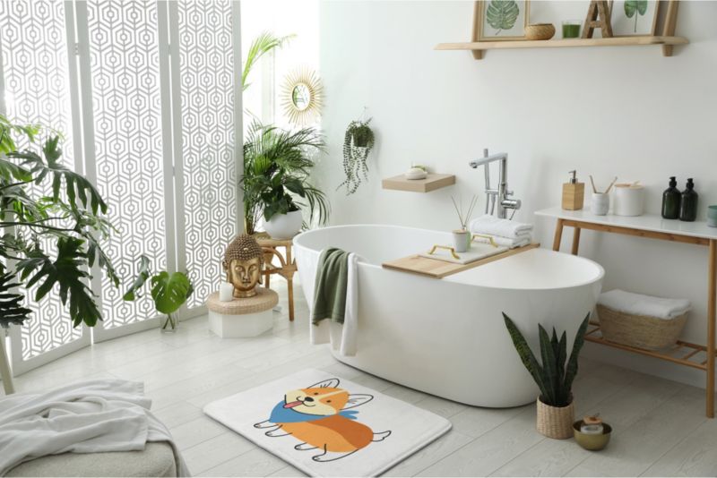 Tulup badeværelsesmåtte 90x60 cm Shiba Inu hund polyester skridsikker 1 stk.