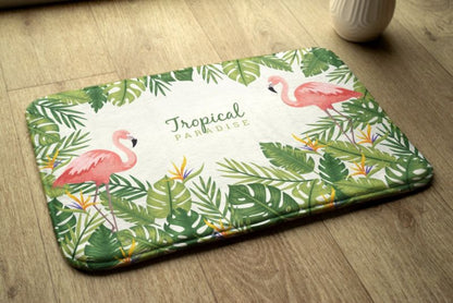 Tulup badeværelsesmåtte 90x60 cm fugle flamingo mikrofiber skridsikker 1 stk.