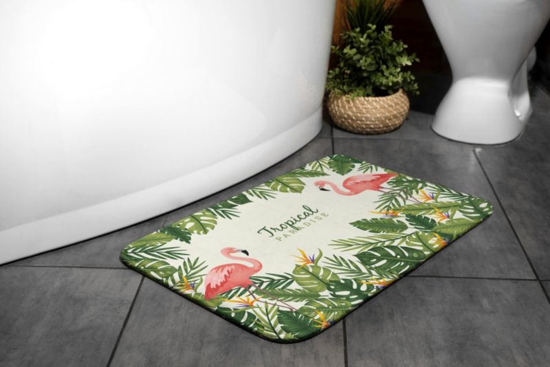 Tulup badeværelsesmåtte 90x60 cm fugle flamingo mikrofiber skridsikker 1 stk.
