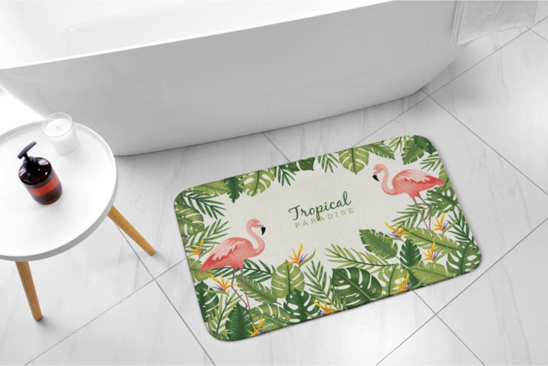 Tulup badeværelsesmåtte 90x60 cm fugle flamingo mikrofiber skridsikker 1 stk.