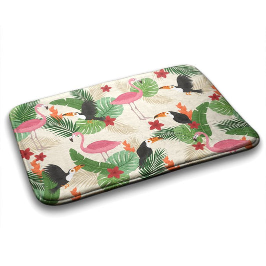 Tulup badeværelsesmåtte 90x60 cm med flamingofugle, polyester, hurtigtørrende, 1 stk.
