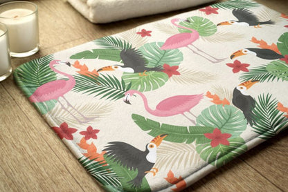 Tulup badeværelsesmåtte 90x60 cm med flamingofugle, polyester, hurtigtørrende, 1 stk.