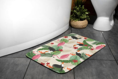 Tulup badeværelsesmåtte 90x60 cm med flamingofugle, polyester, hurtigtørrende, 1 stk.