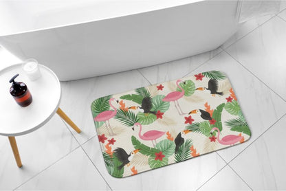 Tulup badeværelsesmåtte 90x60 cm med flamingofugle, polyester, hurtigtørrende, 1 stk.