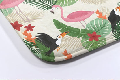Tulup badeværelsesmåtte 90x60 cm med flamingofugle, polyester, hurtigtørrende, 1 stk.