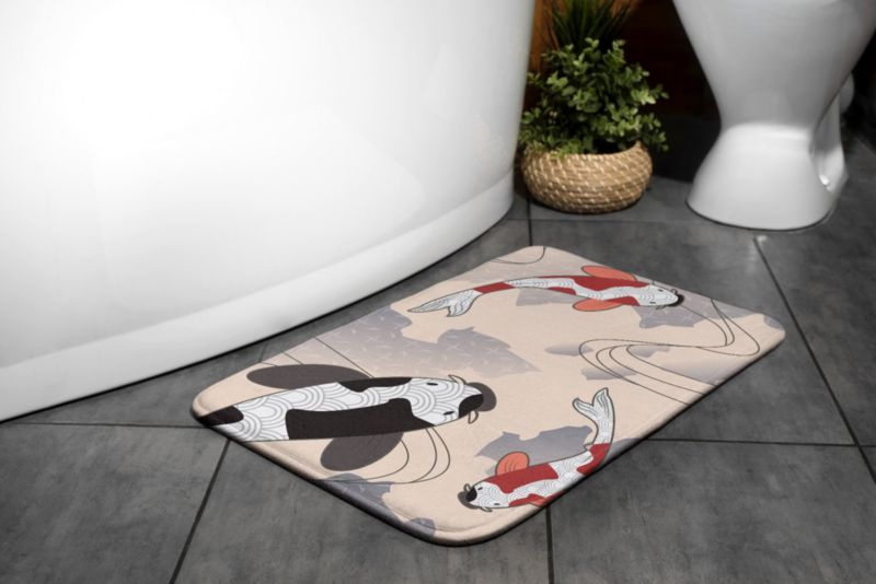 Tulup badeværelsesmåtte 90x60 cm med koi-fisk, mikrofiber, skridsikker, 1 stk.