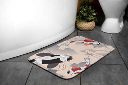 Tulup badeværelsesmåtte 90x60 cm med koi-fisk, mikrofiber, skridsikker, 1 stk.