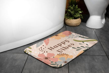 Tulup badeværelsesmåtte 90x60 cm med blomsterdesign i mikrofiber, vandafvisende, 1 stk.