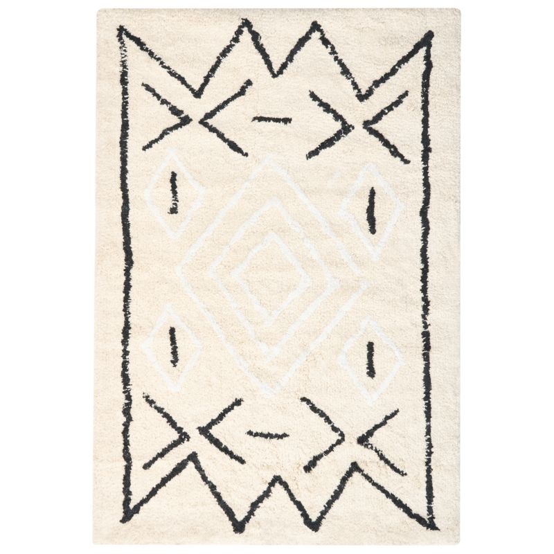 Bademåtte 60x90 cm Beige Sort Geometrisk Mønster Bomuld