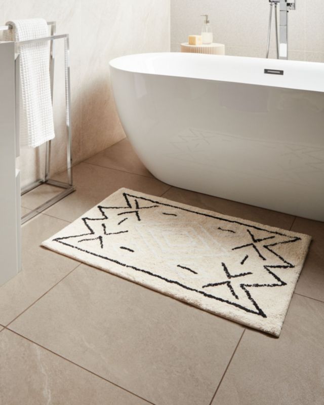Bademåtte 60x90 cm Beige Sort Geometrisk Mønster Bomuld