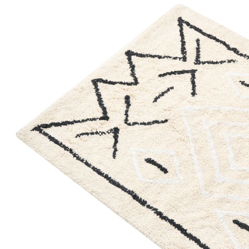 Bademåtte 60x90 cm Beige Sort Geometrisk Mønster Bomuld