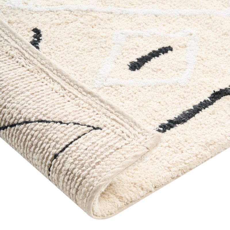 Bademåtte 60x90 cm Beige Sort Geometrisk Mønster Bomuld