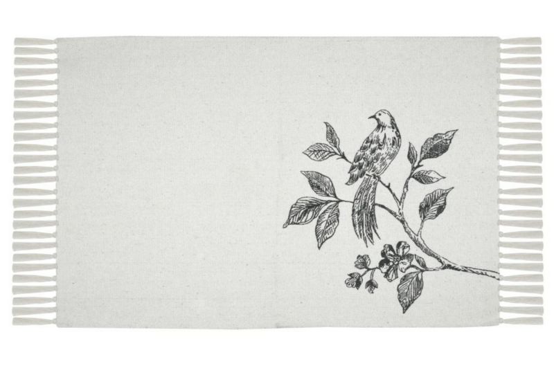 Bomuldstæppe 60x90 cm Ecru med Fuglemotiv