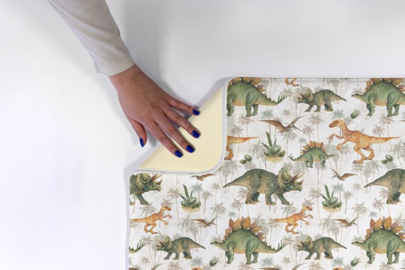 Børnetæppe Tulup 75x45 cm med dinosaurer og planter – blødt og skridsikkert, 1 stk.