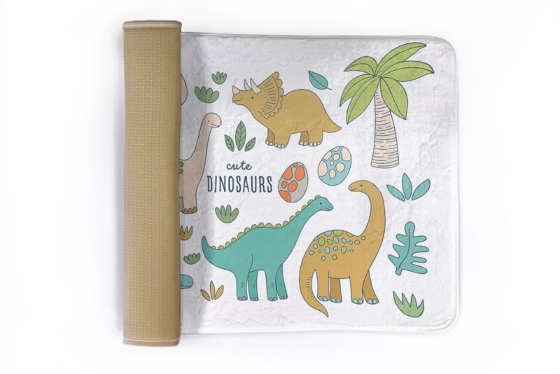 Børnetæppe Tulup 75x45 cm med søde dinosaurer – blødt og skridsikkert, 1 stk.
