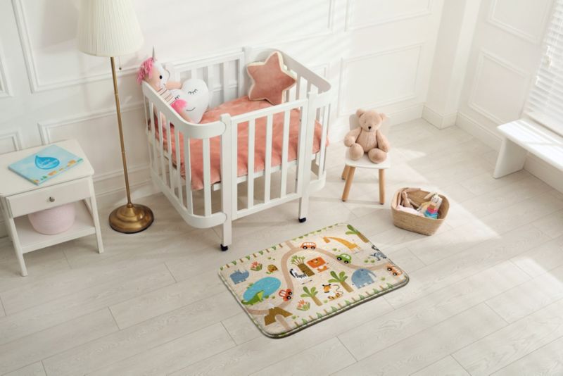 Børnetæppe Tulup 75x45 cm med dyr og biler – blødt og skridsikkert, 1 stk.