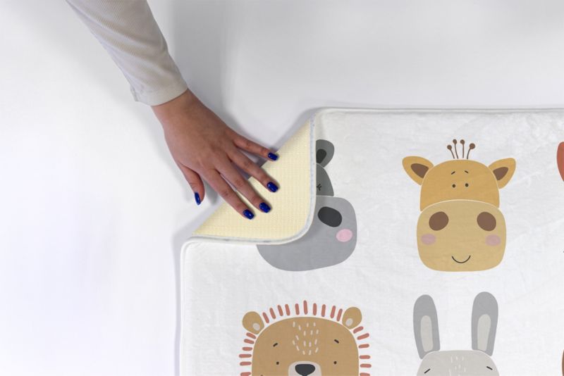 Børnetæppe Tulup 90x60 cm med dyreansigter – blødt og skridsikkert, 1 stk.