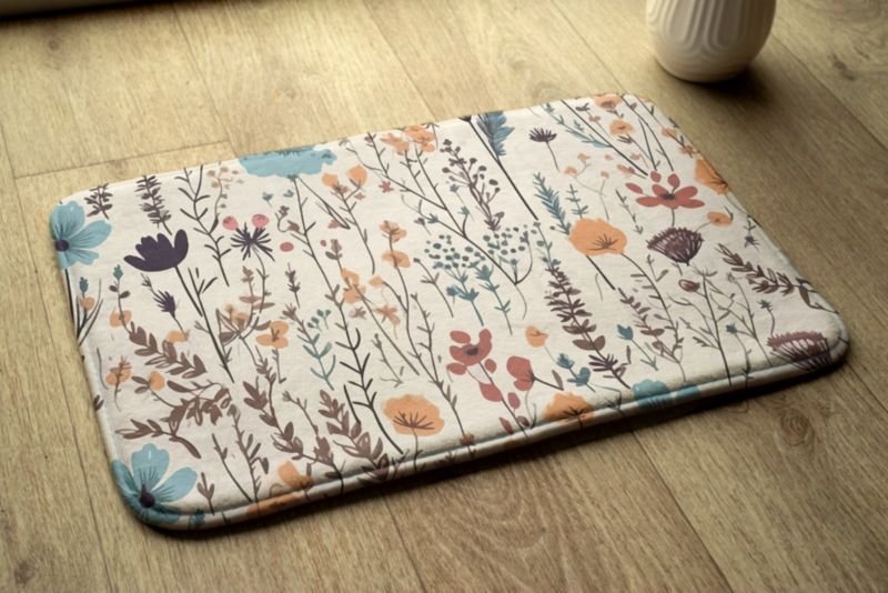 Blødt og skridsikkert soveværelsesgulvtæppe Tulup 75x45 cm med blomster og blade – 1 stk.