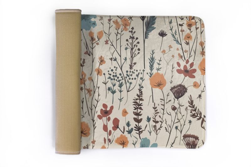 Blødt og skridsikkert soveværelsesgulvtæppe Tulup 75x45 cm med blomster og blade – 1 stk.