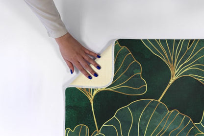 Blødt og skridsikkert soveværelsesgulvtæppe Tulup 75x45 cm med ginkgo-blade