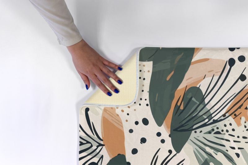Soveværelsesmåtte Tulup 90x60 cm med abstrakt bladmønster – blød og skridsikker, 1 stk.