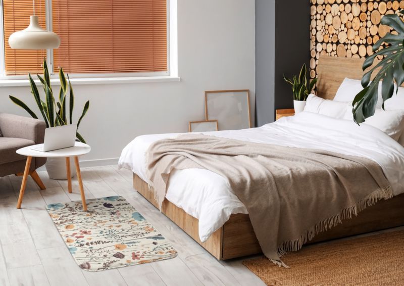 Blødt og skridsikkert soveværelsesgulvtæppe Tulup 90x60 cm med blomster og blade – 1 stk.
