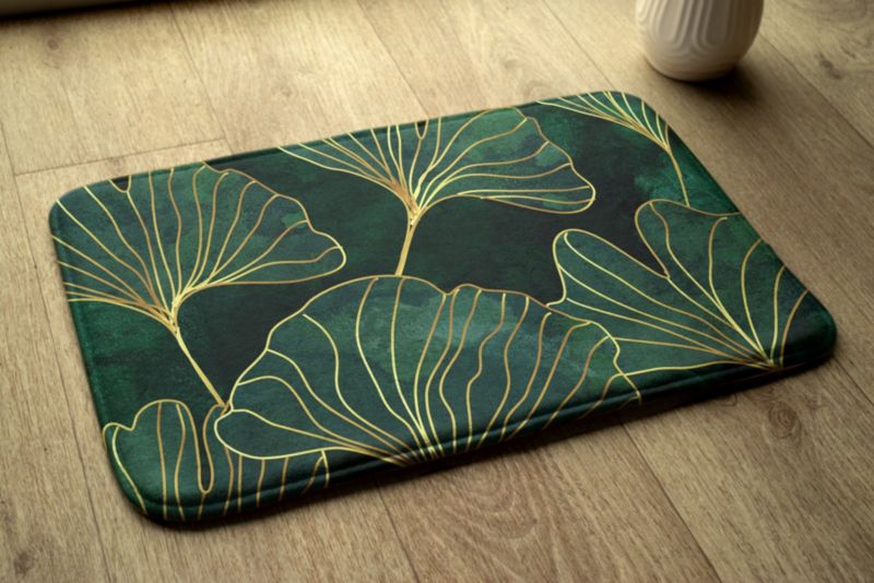 Blødt og skridsikkert soveværelsesgulvtæppe Tulup 90x60 cm med ginkgo-blade