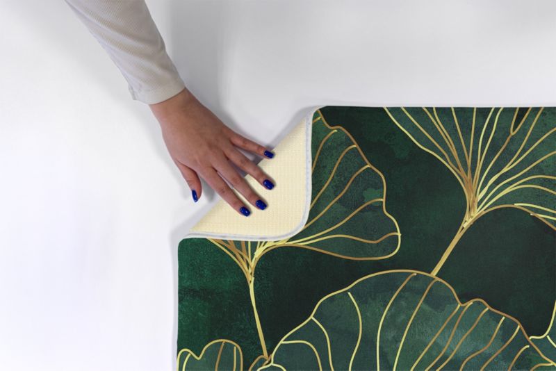 Blødt og skridsikkert soveværelsesgulvtæppe Tulup 90x60 cm med ginkgo-blade