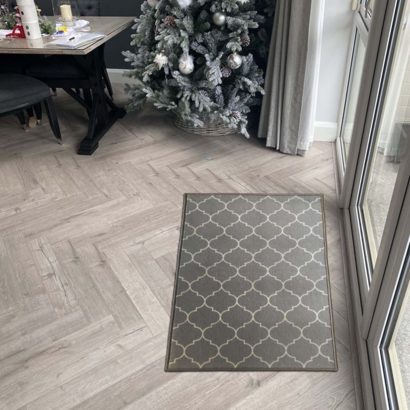 Gulvtæppe 60 x 90 cm Grå og Hvid Geometrisk Mønster