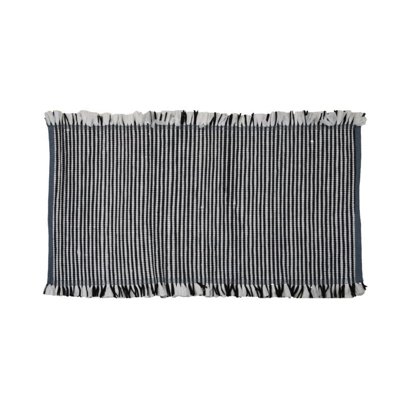 Boho Tæppe med Frynser 70x40 cm Hvid Sort