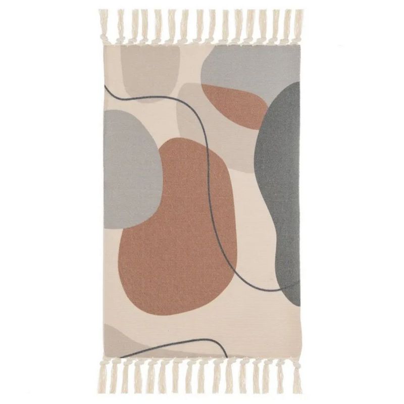 Bomuldsmåtte med Frynser Geometrisk Mønster 50x80 cm Beige