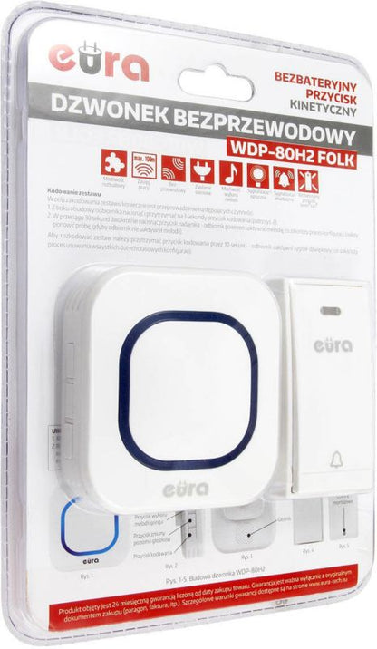 Kinetisk dørklokke Eura WDP-80H2 trådløs og batterifri 230 V