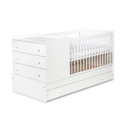 Børneseng Little Sky Kompakt 3W1 120x80 cm Hvid med Kommode