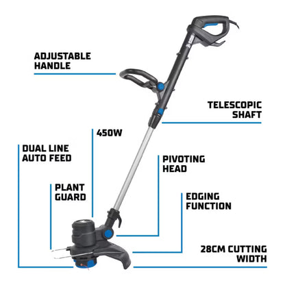 Elektrisk Græstrimmer 450 W 28 cm Blå MGT45028