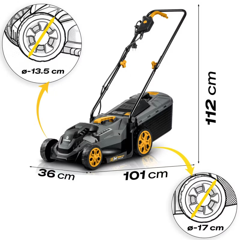 Elektrisk Plæneklipper HM-612 1400W 34 cm Grå