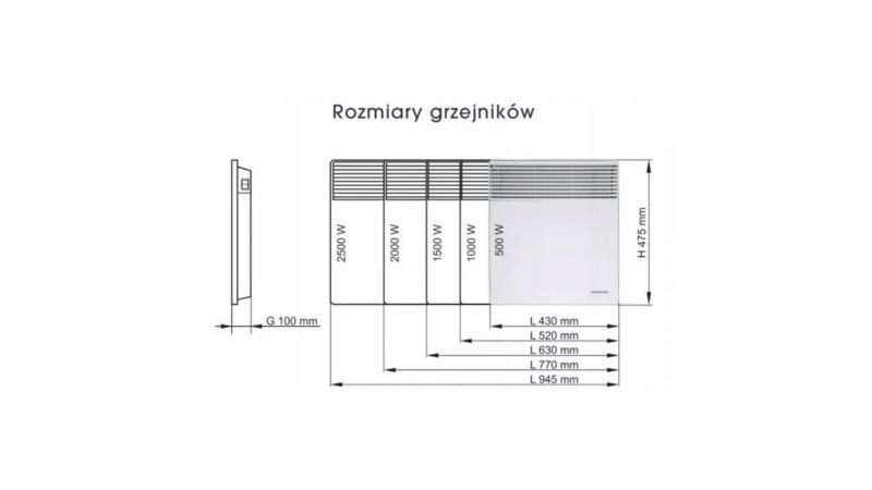 Elektrisk konvektorvarmer Thermoval TX 500 W 400x450x80 mm, 1 stk.