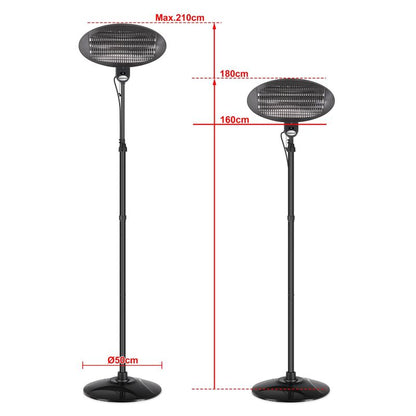 Elektrisk Terrassevarmer 2000W Sort 160-210 cm
