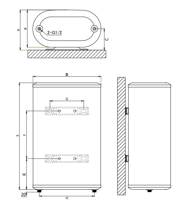Elektrisk Vandvarmer Aqua Ti-50 L-G 50 Liter Slim Grå
