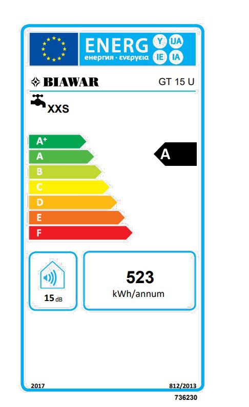 Elektrisk vandvarmer Biawar MINI GT 15 U til under vask, trykbeholder, 15 liter, 1 stk.