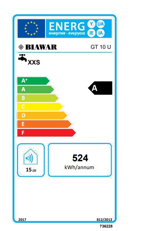Elektrisk vandvarmer Biawar MINI10l GT 10 U til under vask, trykbeholder, 10 liter, 1 stk.