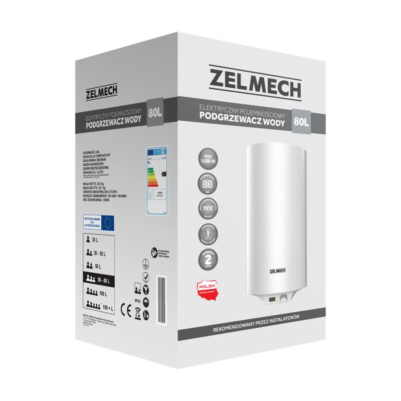 Elektrisk vandvarmer ZL-ZV80WH Zelmech 80L hvid 1 stk.