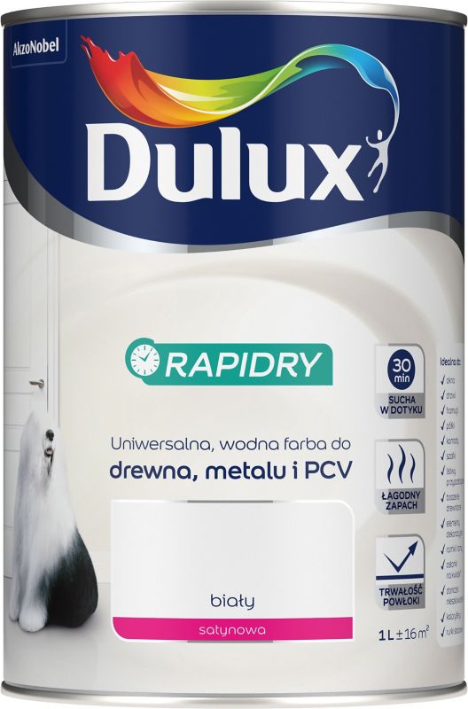 Dulux Rapidry akryl-emalje hvid satin 1 l