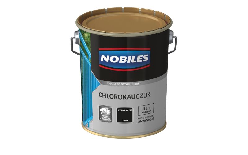 Nobiles klorokauczuk-emalje til metal og beton, sort, 5 l