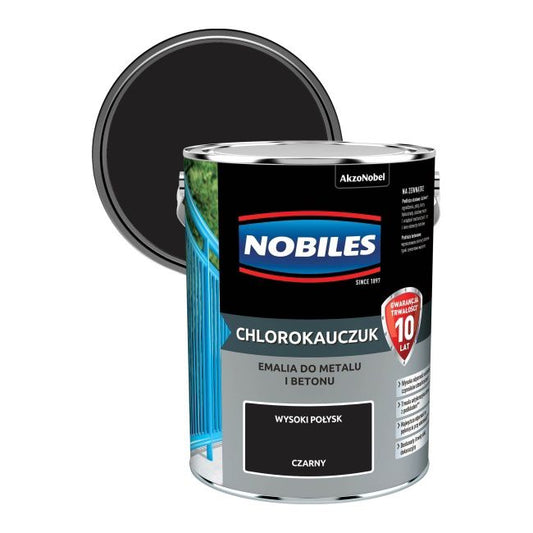 Nobiles klorokauczuk-emalje til metal og beton, sort, 5 l